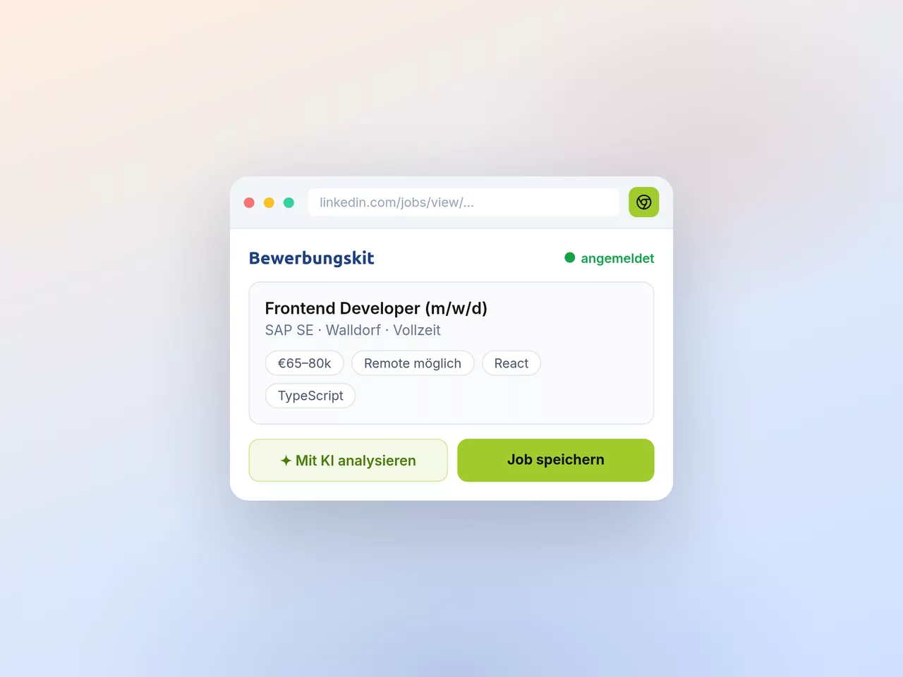 Bewerbungskit Chrome-Plugin – Job-Vorschau