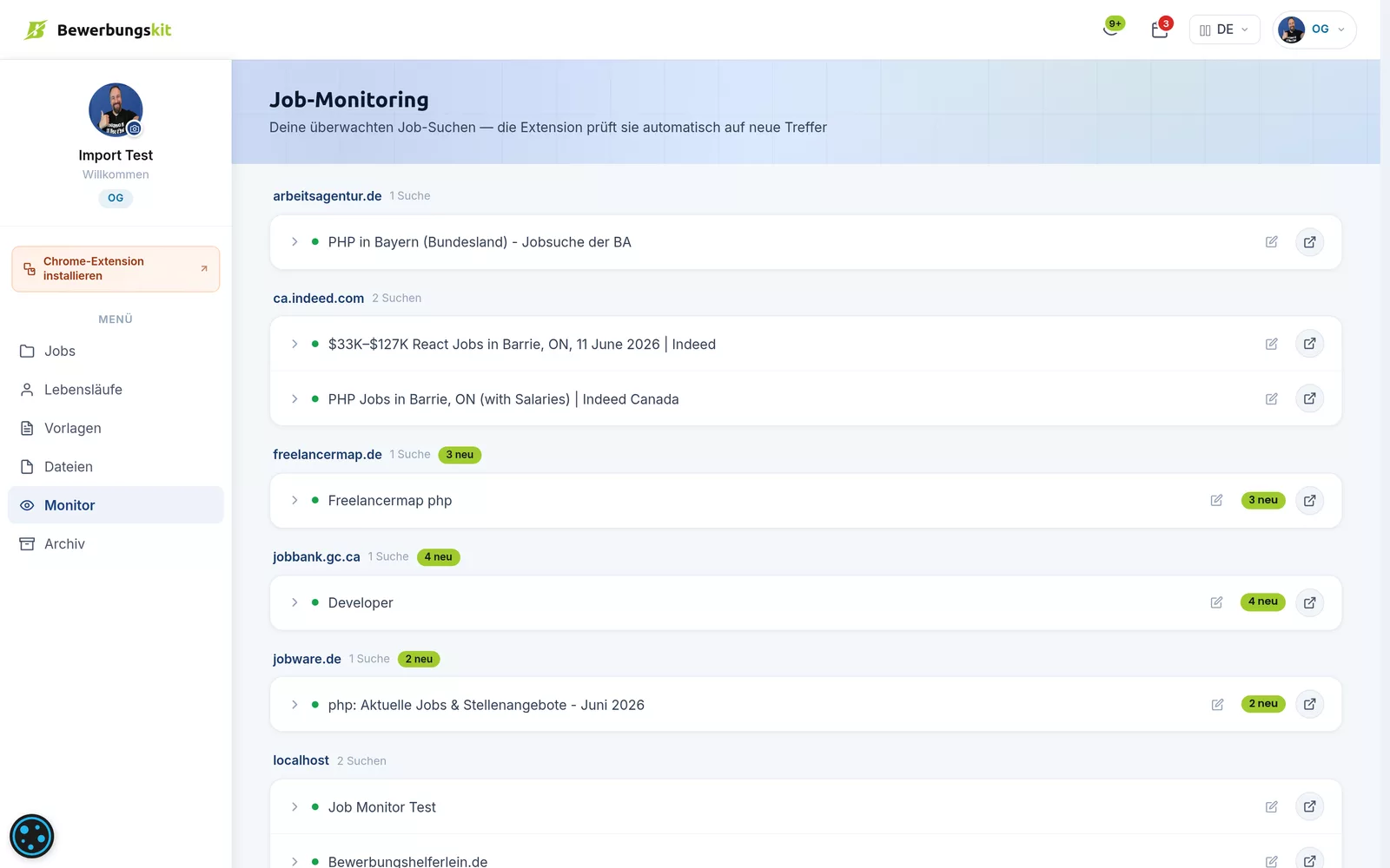 Job-Monitoring in Bewerbungskit