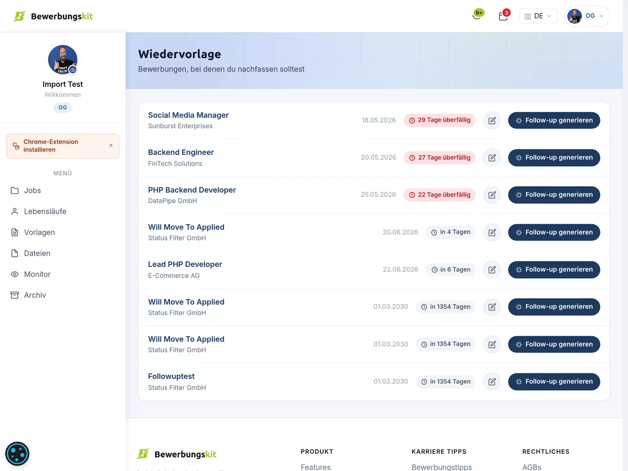 Job-Tracking & Pipeline – Funktionen